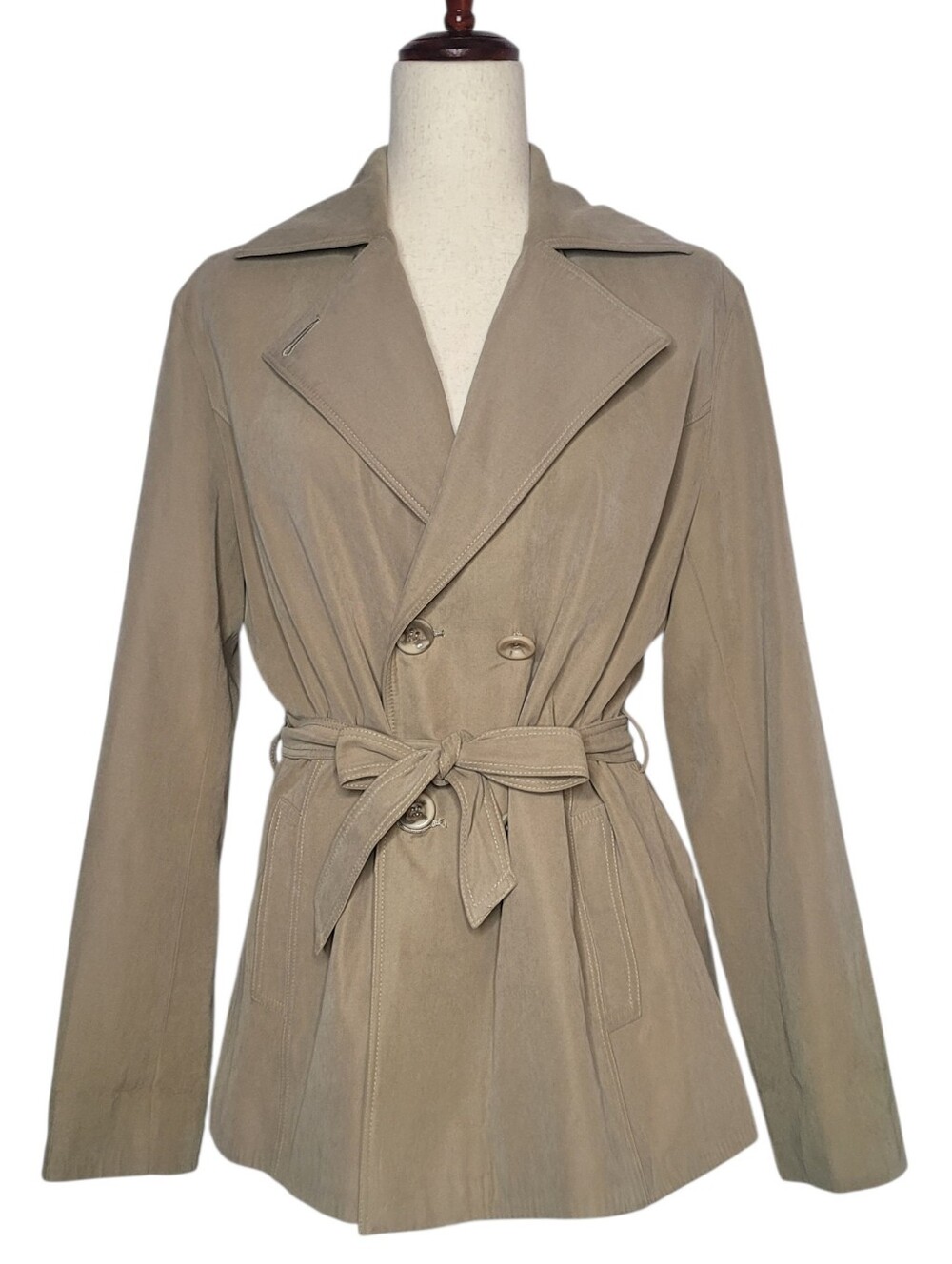 D&G Dolce & Gabbana Beige Plaid Lined Belted Trench Jacket Double Breasted Sz XL
